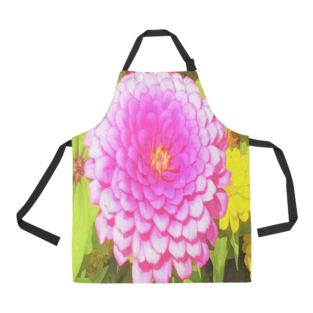 Apron with Pockets, Pretty Round Pink Zinnia in the Summer Garden