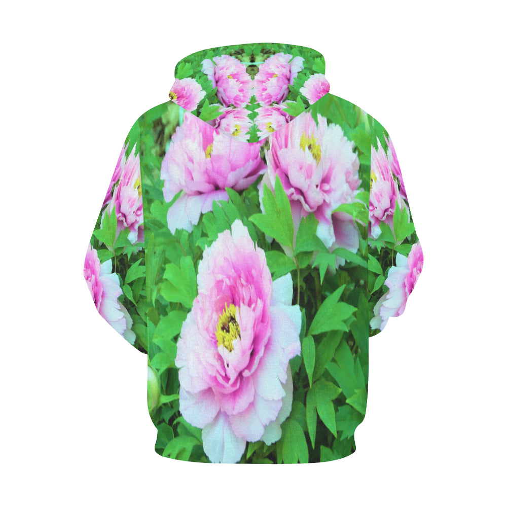 Hoodies for Women, Elegant Pink Tree Peony Flowers with Yellow Centers