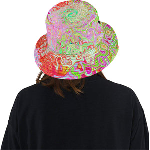 Bucket Hats, Groovy Abstract Retro Pastel Green Liquid Swirl