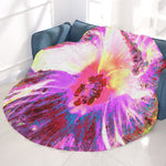 Round Fleece Blankets, Psychedelic Trippy Rainbow Colors Hibiscus Flower