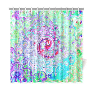 Shower Curtain, Groovy Abstract Retro Pink and Green Swirl