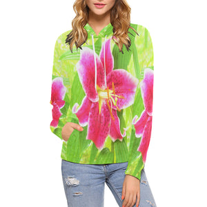 Hoodies for Women, Pretty Deep Pink Stargazer Lily on Lime Green