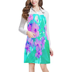 Apron with Pockets, Pretty Pink Garden Phlox Flower on Aquamarine