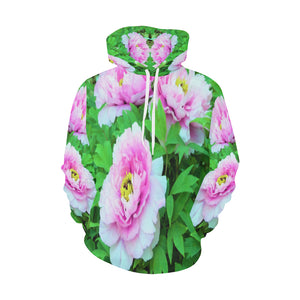 Hoodies for Women, Elegant Pink Tree Peony Flowers with Yellow Centers