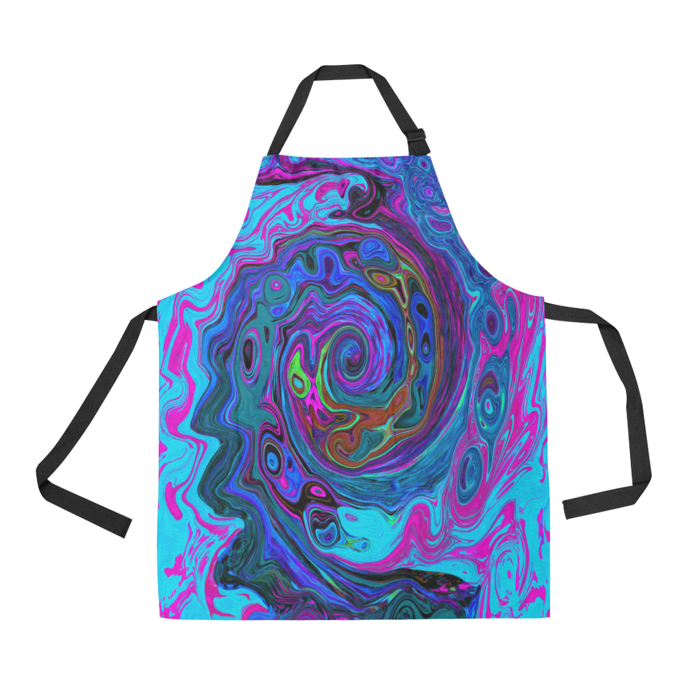Apron with Pockets, Groovy Abstract Retro Blue and Purple Swirl