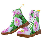 Boots for Women, Elegant Pink Tree Peony Flowers with Yellow Centers