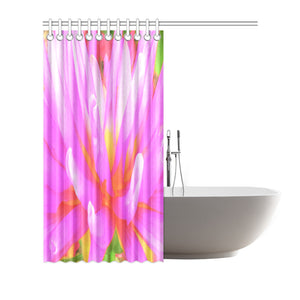Shower Curtain, Fiery Hot Pink and Yellow Cactus Dahlia Flower