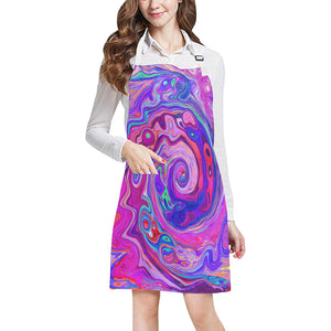 Apron with Pockets, Retro Purple and Orange Abstract Groovy Swirl
