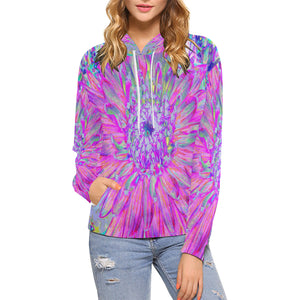 Hoodies for Women, Cool Pink, Blue and Purple Cactus Dahlia Explosion