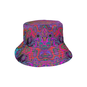 Bucket Hats, Psychedelic Groovy Magenta Retro Liquid Swirl