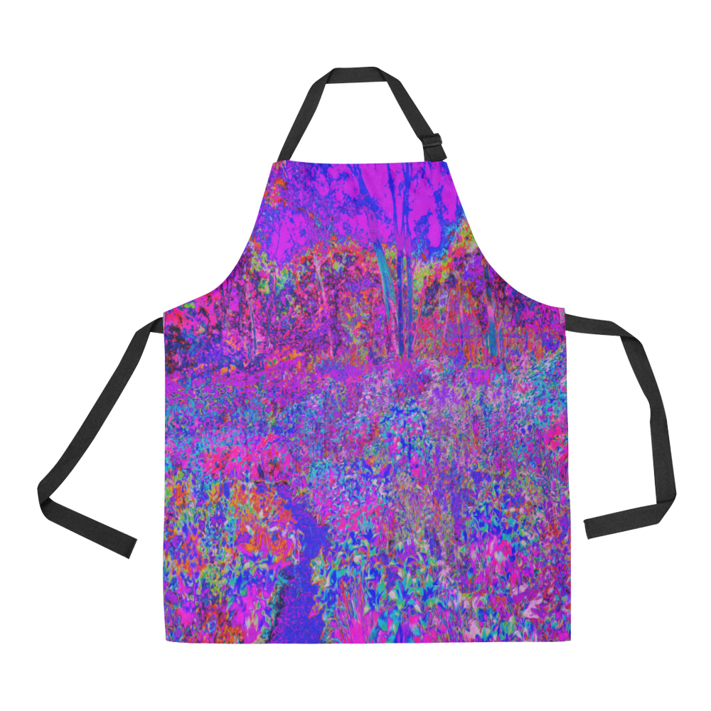 Apron with Pockets, Psychedelic Impressionistic Purple Garden Landscape