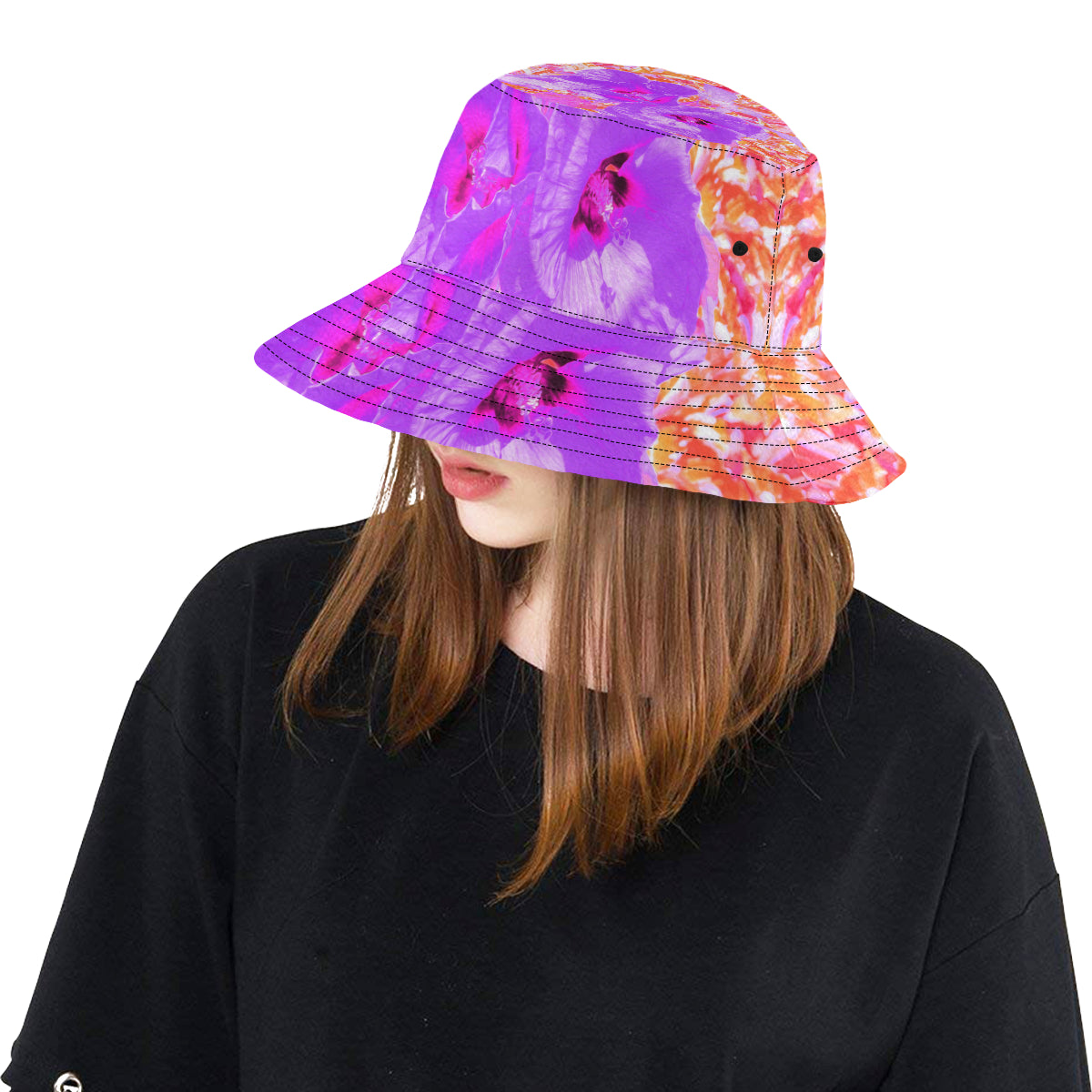 Bucket Hats, Two Purple and Hot Pink Plum Crazy Hibiscus