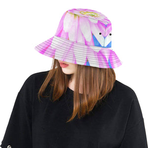 Bucket Hat, Pretty Pink, White and Yellow Cactus Dahlia Macro, Colorful Hat for Women