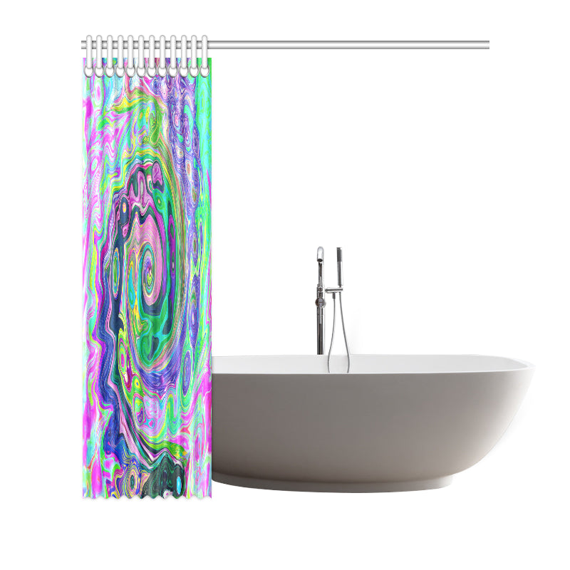 Shower Curtains, Groovy Abstract Aqua and Navy Lava Swirl