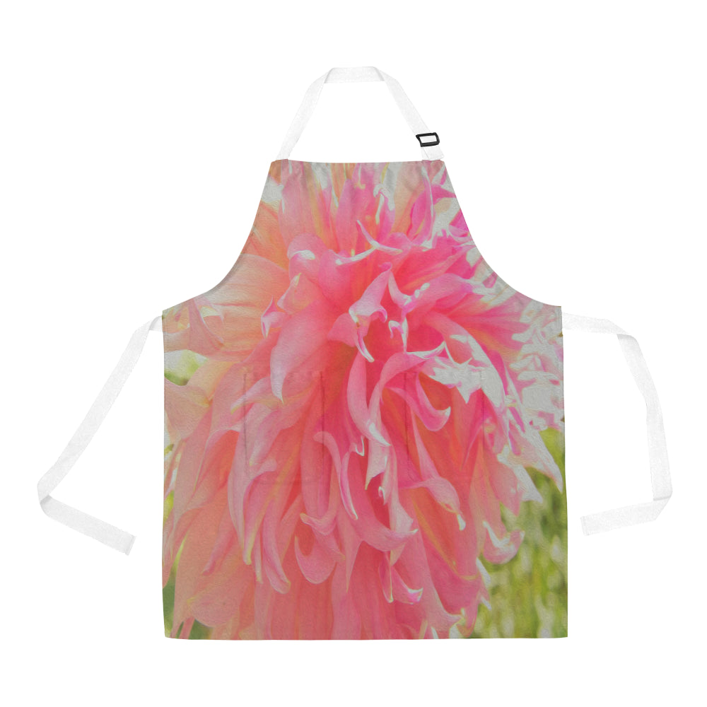 Apron with Pockets, Elegant Coral and Pink Decorative Dahlia