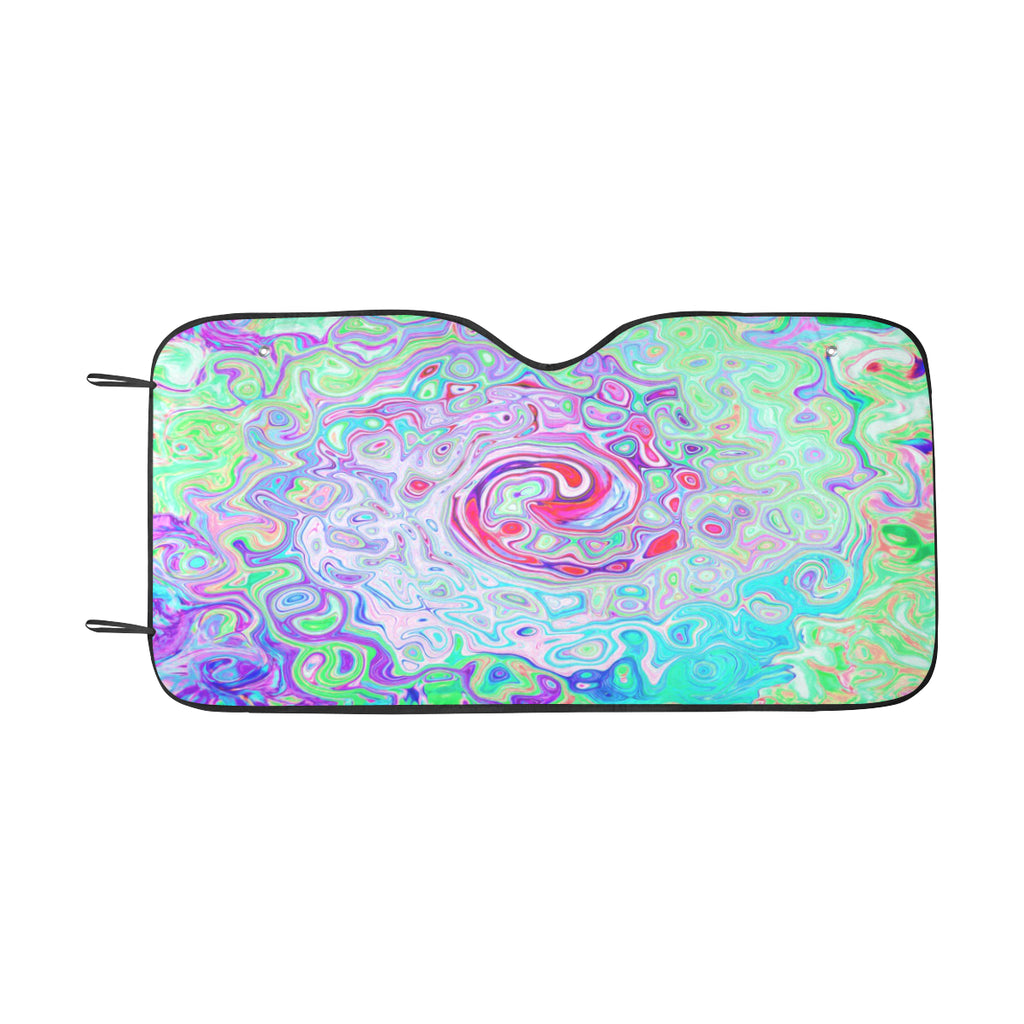 Auto Sun Shade, Groovy Abstract Retro Pink and Green Swirl
