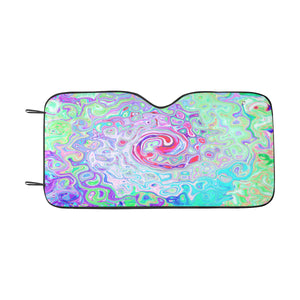 Auto Sun Shade, Groovy Abstract Retro Pink and Green Swirl