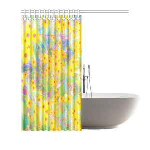 Shower Curtain, Pretty Yellow and Red Flowers with Turquoise