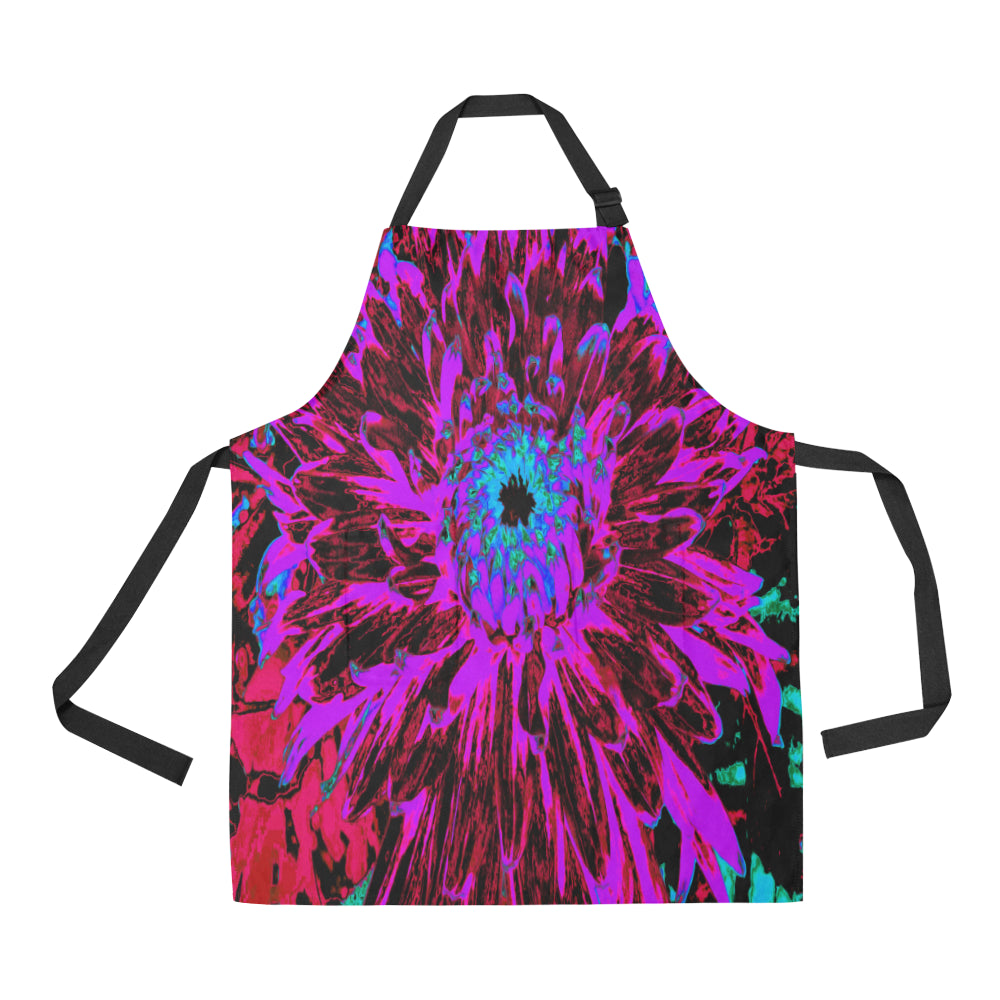 Apron with Pockets, Dramatic Crimson Red, Purple and Black Dahlia Flower
