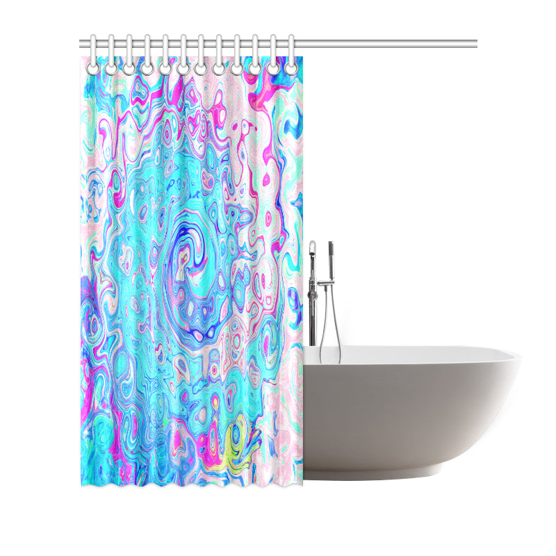 Shower Curtain, Groovy Abstract Retro Robin's Egg Blue Liquid Swirl