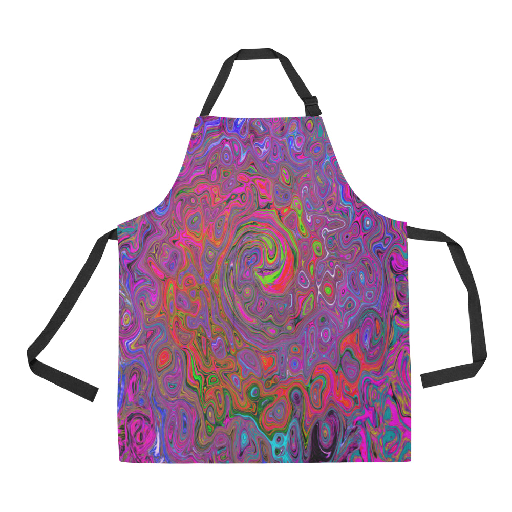 Apron with Pockets, Psychedelic Groovy Magenta Retro Liquid Swirl