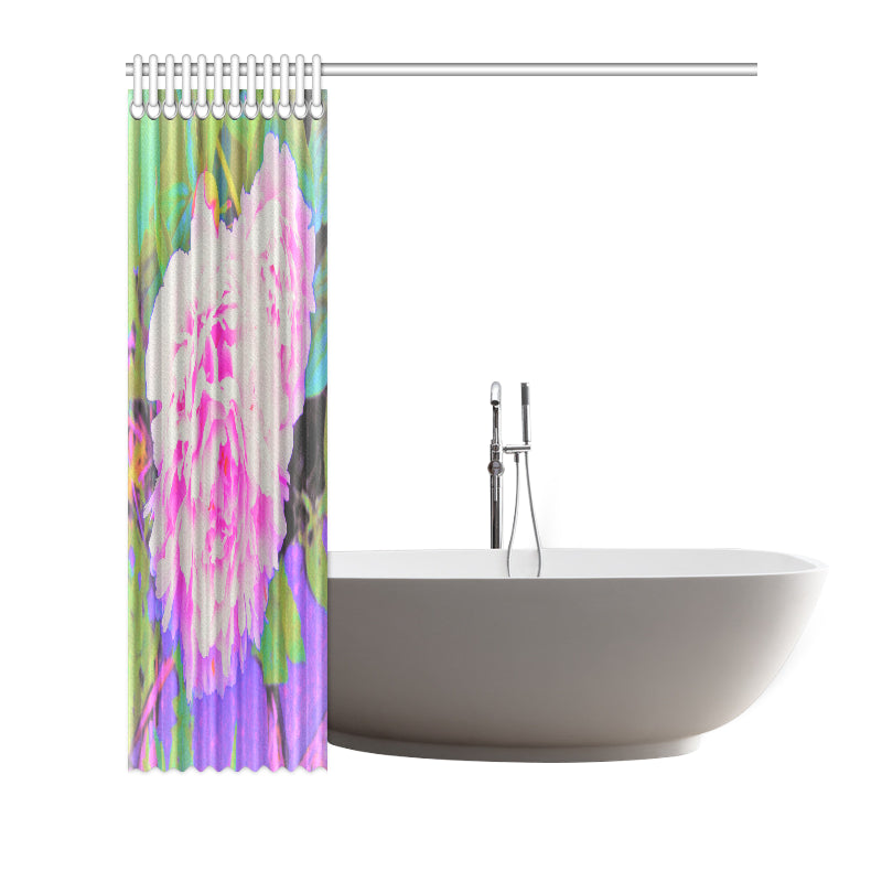 Shower Curtain, Electric Pink Peonies in the Colorful Garden