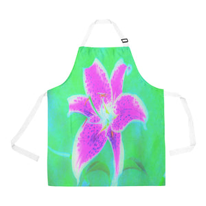 Apron with Pockets, Hot Pink Stargazer Lily on Turquoise and Green