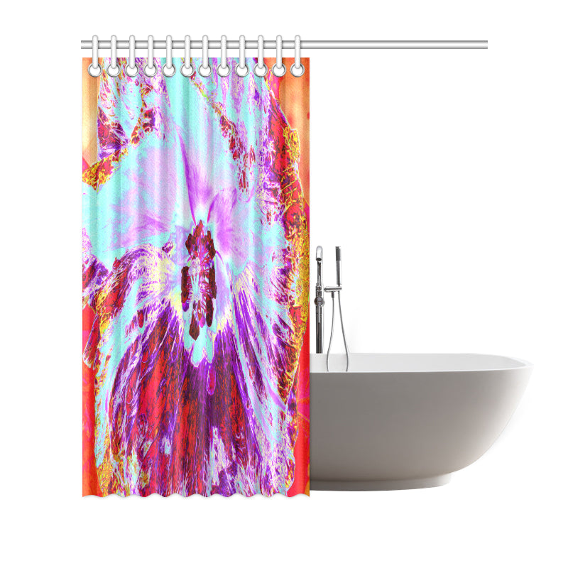 Shower Curtains, Abstract Tropical Aqua and Purple Hibiscus Flower