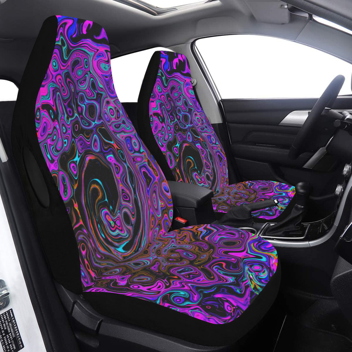 Car Seat Covers, Trippy Black and Magenta Retro Liquid Swirl