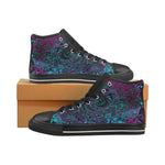High Top Sneakers for Women, Retro Aqua Magenta and Black Abstract Swirl - Black