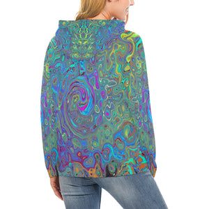 Hoodies for Women, Magenta, Blue and Sea Foam Green Retro Swirl