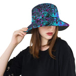 Bucket Hats, Retro Aqua Magenta and Black Abstract Swirl