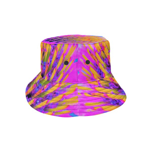 Bucket Hats, Abstract Macro Hot Pink and Yellow Coneflower