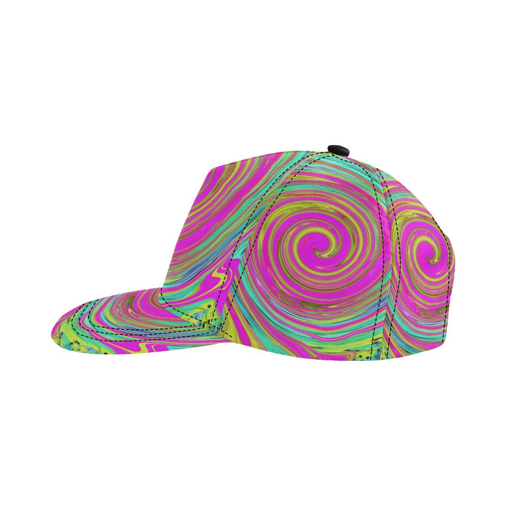 Snapback Hats, Groovy Abstract Pink and Turquoise Swirl with Flowers