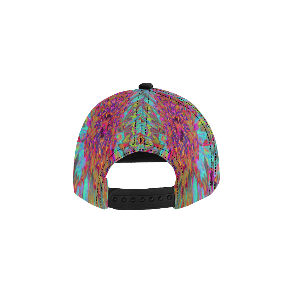 Snapback Hats, Psychedelic Teal Blue Abstract Decorative Dahlia