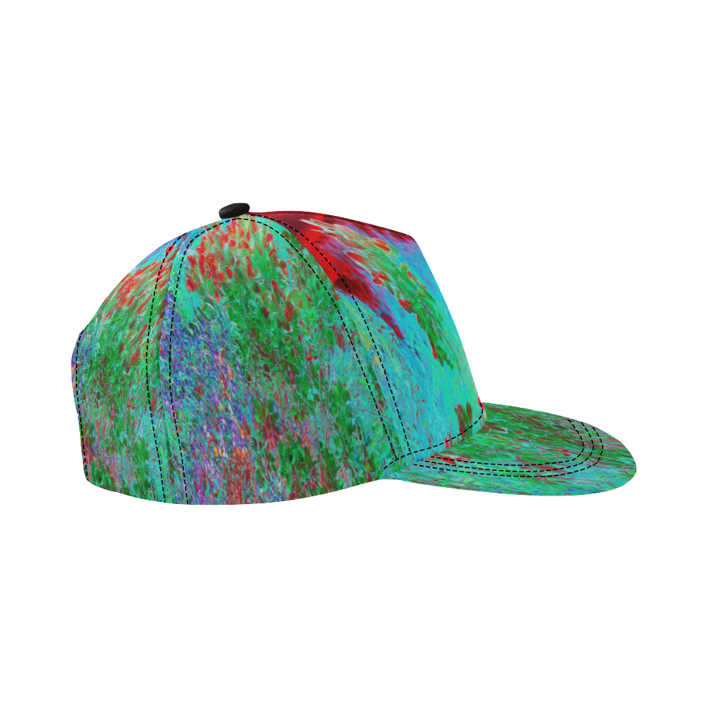 Snapback Hats, Colorful Abstract Foliage Garden with Crimson Sunset