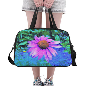 Yoga and Travel Bag, Pink and Purple Coneflower on Blue Garden