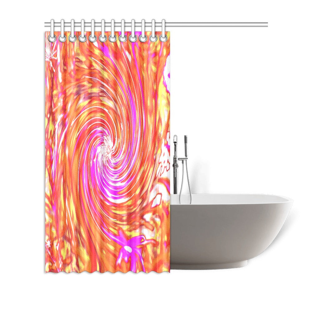 Shower Curtains, Abstract Retro Magenta and Autumn Colors Floral Swirl