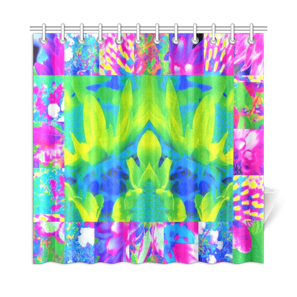 Shower Curtains, Abstract Patchwork Sunflower Garden Collage - 72 X 72