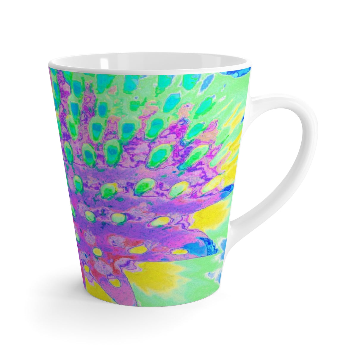 Latte mug, Turquoise Blue and Purple Abstract Coneflower