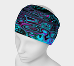 Wide Fabric Headband, Retro Aqua Magenta and Black Abstract Swirl, Face Covering