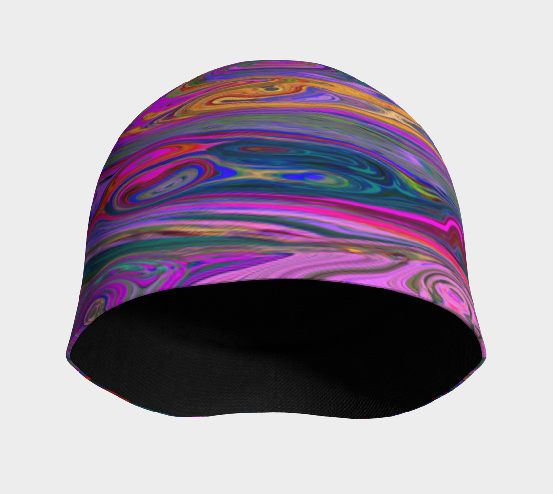 Beanie Hats, Retro Magenta, Green and Orange Abstract Swirl