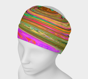 Headband, Groovy Abstract Retro Orange and Green Swirl