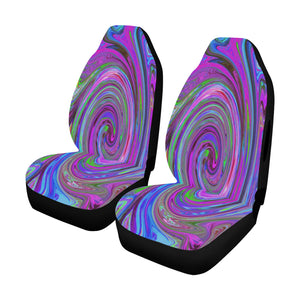 Car Seat Covers, Colorful Magenta Swirl Retro Abstract Design