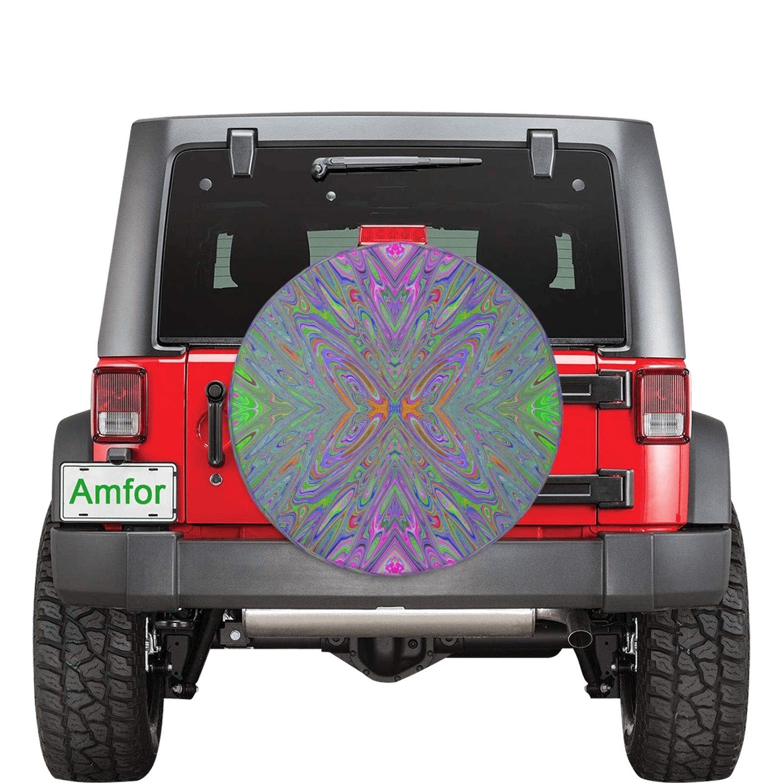 Spare Tire Covers, Abstract Trippy Purple, Orange and Lime Green Butterfly - Medium