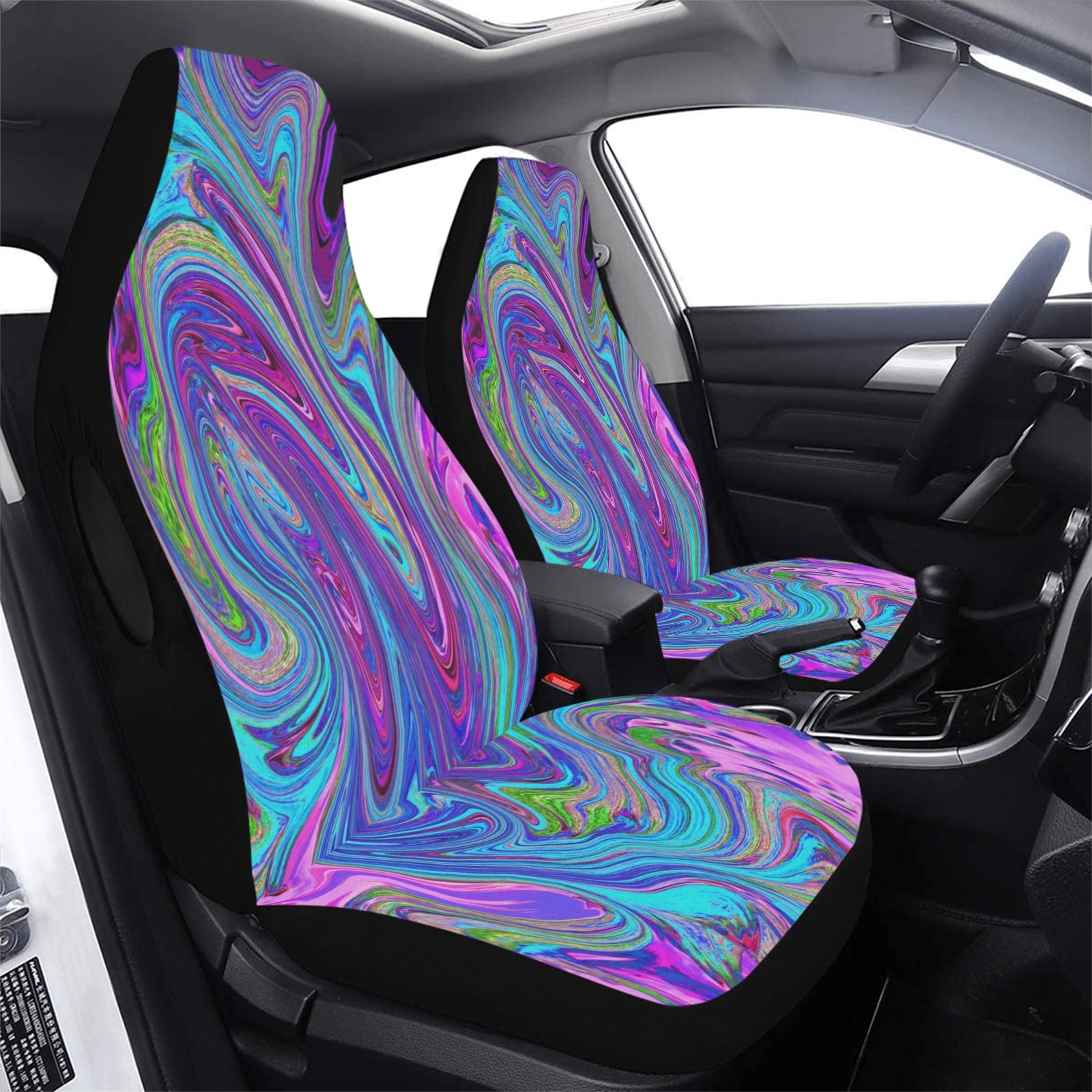 Car Seat Covers, Blue, Pink and Purple Groovy Abstract Retro Art