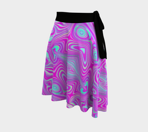 Wrap Skirts, Trippy Hot Pink and Aqua Blue Abstract Pattern
