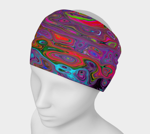 Wide Fabric Headband, Psychedelic Groovy Magenta Retro Liquid Swirl, Face Covering