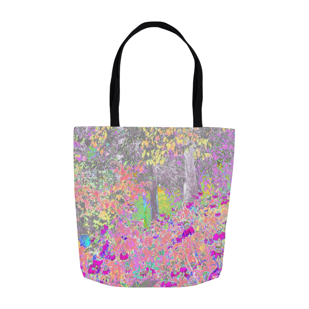 Tote Bags, Watercolor Garden Sunrise with Purple Flowers