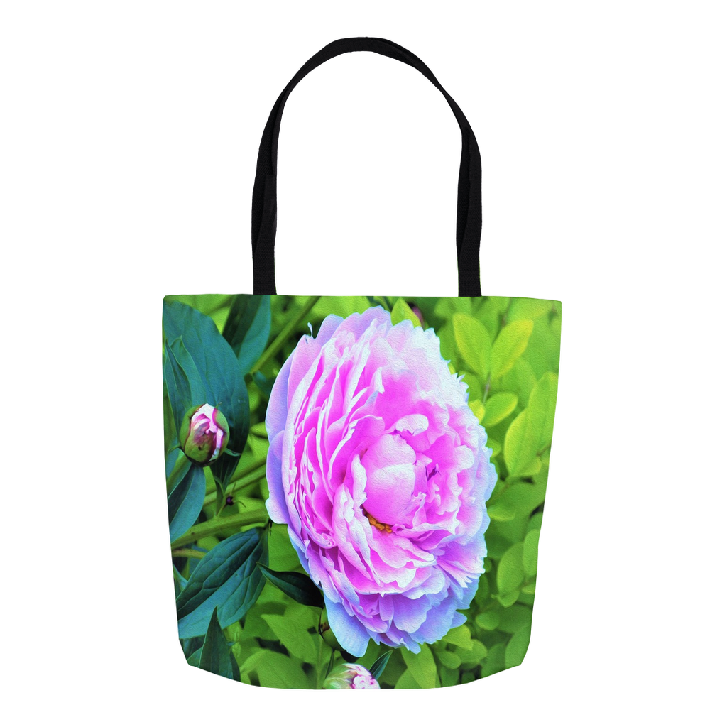 Floral Tote Bags, Pink Peony and Golden Privet Hedge Garden